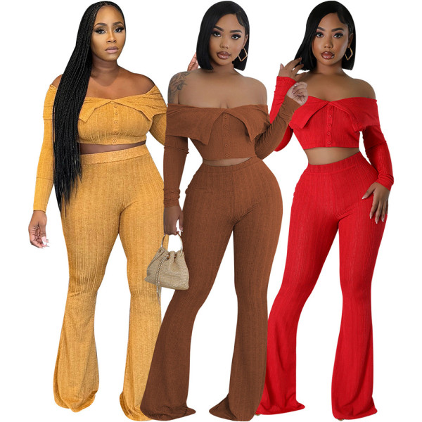 EVE One Shoulder Long Sleeve Wide Leg Pant Suit HNIF-M3246