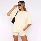 EVE Short Sleeve Solid Two Piece Shorts Set SSNF-211299