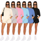 EVE Short Sleeve Solid Two Piece Shorts Set SSNF-211299