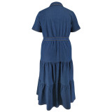 EVE Plus Size Short Sleeve Lapel Denim Maxi Dress GDAM-218510