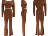EVE One Shoulder Long Sleeve Wide Leg Pant Suit HNIF-M3246