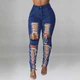 EVE Fashion Holes Bandage Jeans GDAM-218189