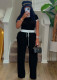 EVE Rib Contrast Color Short Sleeve Pants Suit HNIF-M3152