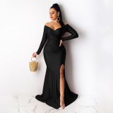 EVE Sexy Off Shoulder Split Maxi Dress HNIF-AL143