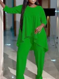 EVE Plus Size Solid Color Irregular Tops Pants Suit GAWE-TB5821
