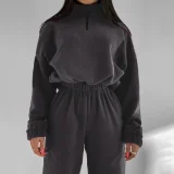 EVE Loose Zipper Sweatshirt Two Piece Pant Set GLXF-M5972