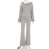 EVE Lantern-Sleeve Flare Pants 2 Piece Set MXBF-Q25ST314
