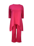 EVE Plus Size Solid Color Irregular Tops Pants Suit GAWE-TB5821