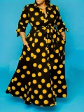 EVE Plus Size Polka Dots Print Shirt Dress GAWE-TB5172