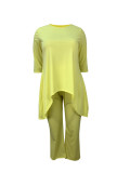 EVE Plus Size Solid Color Irregular Tops Pants Suit GAWE-TB5821