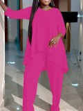 EVE Plus Size Solid Color Irregular Tops Pants Suit GAWE-TB5821