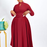 EVE Solid Color Long Sleeve Pleated Maxi Dress GMLF-3252