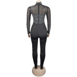 EVE Solid Color Mesh Hot Drill Jumpsuit  GFYX-6912