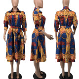 EVE Print 3/4 Sleeve Sim Belt  Shirt Dress XHXF-YS902