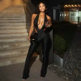 EVE Deep V Neck Tie Up Halterneck Jumpsuit MXBF-J25JP251