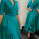 EVE Plus Size Blazer Neck Solid Color Pleated Midi Derss GMLF-3291