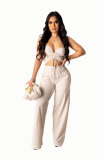 EVE Solid Color Wrap Chest Loose Two Piece Pants Set XHXF-8593