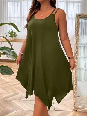 EVE Plus Size Loose Solid Color Sling Casual Dress GAWE-TB5960