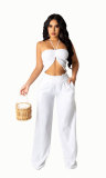 EVE Solid Color Wrap Chest Loose Two Piece Pants Set XHXF-8593