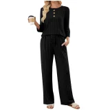 EVE Solid Color Long Sleeve Two Piece Pants Set GYZY-6686