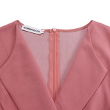 EVE Plus Size Blazer Neck Solid Color Pleated Midi Derss GMLF-3291