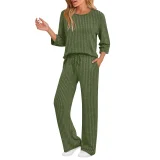 EVE Long Sleeve Solid Color Two Piece Pants Set GYZY-6681