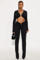 EVE Long Sleeve Solid Crop Tops And Pants Suit GXIY-K25L1198