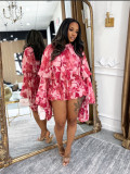EVE Print Long Sleeve Ruffles Two Piece Shorts Set MDF-L5553