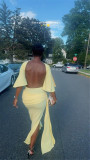 EVE Solid Color Half Sleeve Backless Maxi Dress YUMT-YQ0042