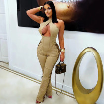 EVEGross Halterneck Denim Bandage Jumpsuit YRST-T182