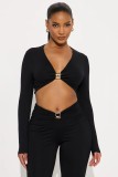 EVE Long Sleeve Solid Crop Tops And Pants Suit GXIY-K25L1198