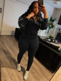 EVE Zipper Long Sleeve Hooded Two Piece Pants Set CH-25089