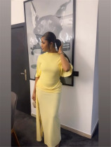 EVE Solid Color Half Sleeve Backless Maxi Dress YUMT-YQ0042