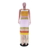 EVE Casual Striped Tassel Knit Beach Dress TR-1346