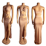 EVE Hollow Out Patchwork High Split Maxi Dress GZIY-6200