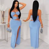 EVE Hollow Out Patchwork High Split Maxi Dress GZIY-6200