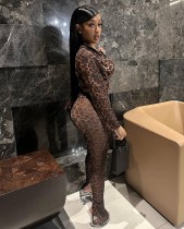 EVE Mesh Leopard Print Long Sleeve Pants Suit MEM-88667