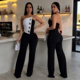 EVE Wrap Chest Contrast Color Jumpsuit GZIY-6008
