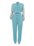 EVE Color Block Long Sleeve Sport Two Piece Pants Set FENF-6007
