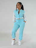 EVE Color Block Long Sleeve Sport Two Piece Pants Set FENF-6007