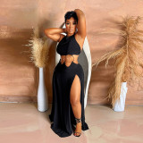 EVE Contrast Color Patchwork Tie Up Maxi Dress GZIY-6188