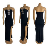 EVE Diamond Bow High-Slit Maxi Dress GZIY-6012