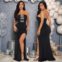EVE Diamond Bow High-Slit Maxi Dress GZIY-6012