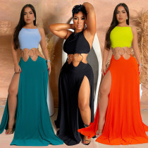 EVE Contrast Color Patchwork Tie Up Maxi Dress GZIY-6188