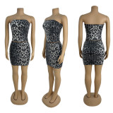 EVE Leopard Print Wrap Chest Sequin Skirt GZIY-6018