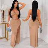 EVE Hollow Out Patchwork High Split Maxi Dress GZIY-6200