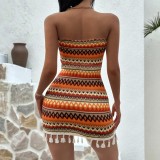 EVE Knits Print Wrap Chest Tassel Mini Dress GZIY-6239