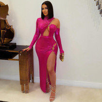 EVE Irregular Hollow Out Solid High Split Maxi Dress GZIY-6161