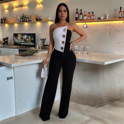 EVE Wrap Chest Contrast Color Jumpsuit GZIY-6008