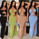 EVE Hollow Out Patchwork High Split Maxi Dress GZIY-6200